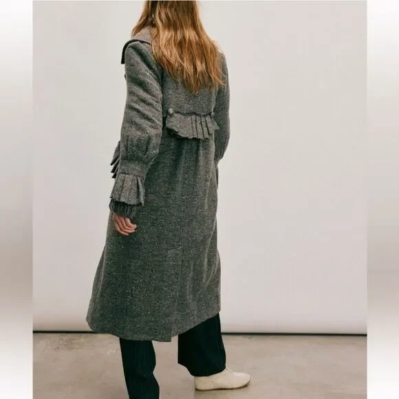 Free People Ellington Tweed Coat in Charcoal Sz M NWOT - Picture 2 of 13